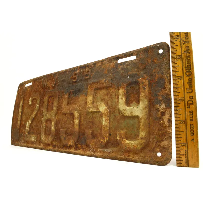Antique NEW JERSEY LICENSE PLATE “N.J.-1919” Number “128559” Rusty 99 YEARS OLD!