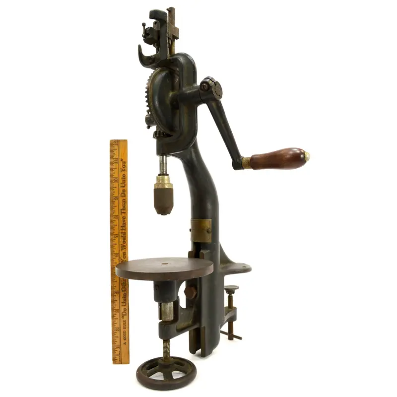 Antique NORTH BROS. Yankee No. 1003 Hand-Crank Drill Press – Bench-Mounted Manual Machine Tool