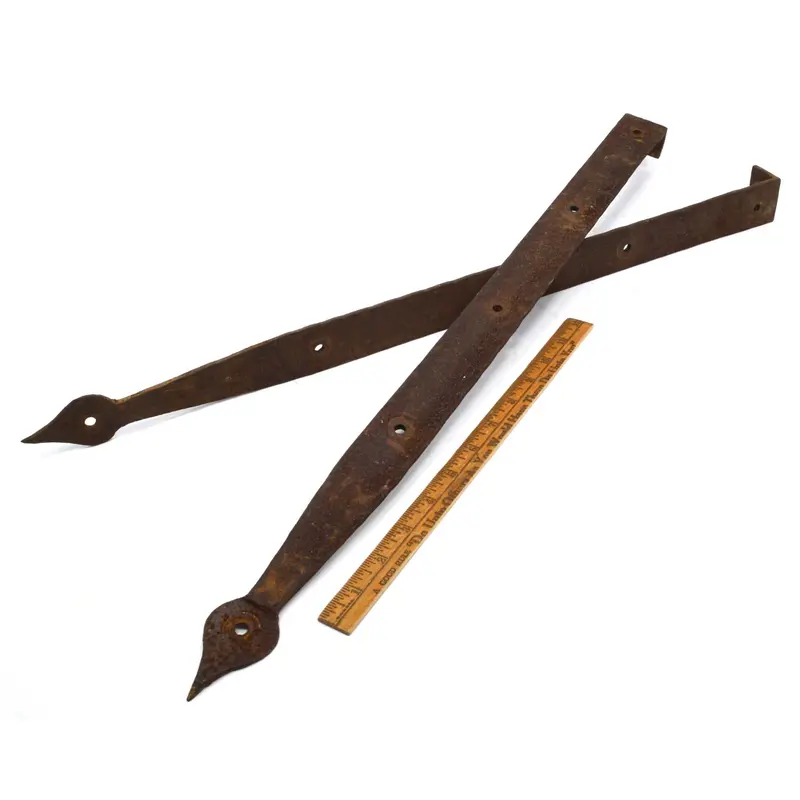 Antique Pair of Oversized 24-Inch Wrought Iron Door Hinges – Rustic Barn, Farm, or Industrial Salvage