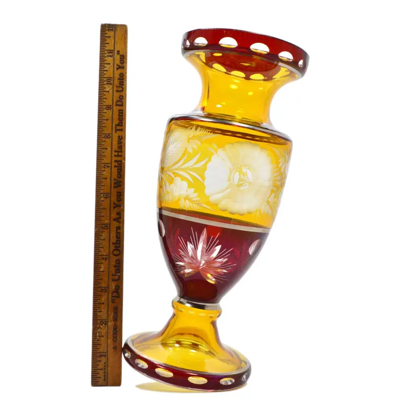 Antique Ruby Red & Amber Glassware – Cut-to-Clear with Silver Overlay & Etching