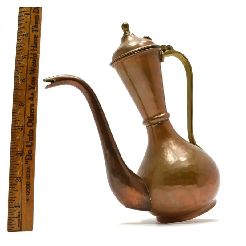 Antique Russian-Hallmarked Hammered Copper Lidded Pitcher – 9-Inch Tea or Water Carafe