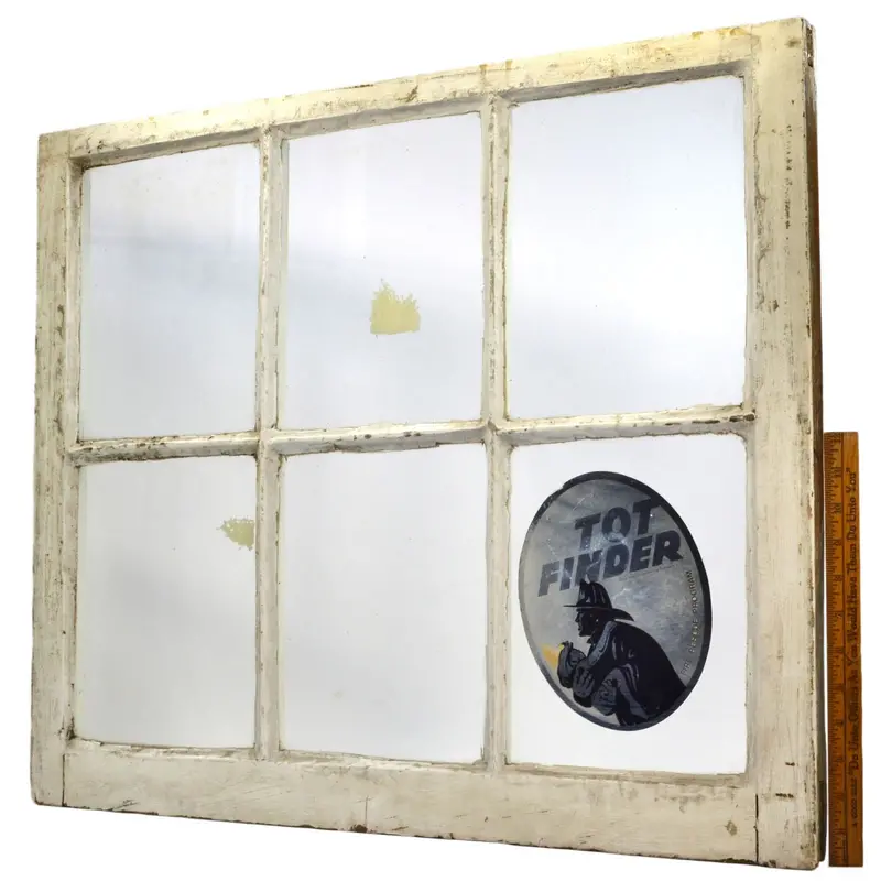Antique Salvaged Six-Pane Wooden Window – White Paint Finish with 1972 TOT Finder Sticker