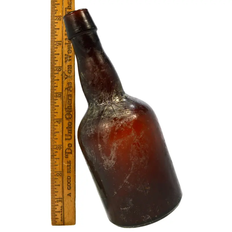 Antique Squat Porter/Beer Bottle — Amber Glass ‘Lady Leg’ Design with Smooth Base & Tapered Lip