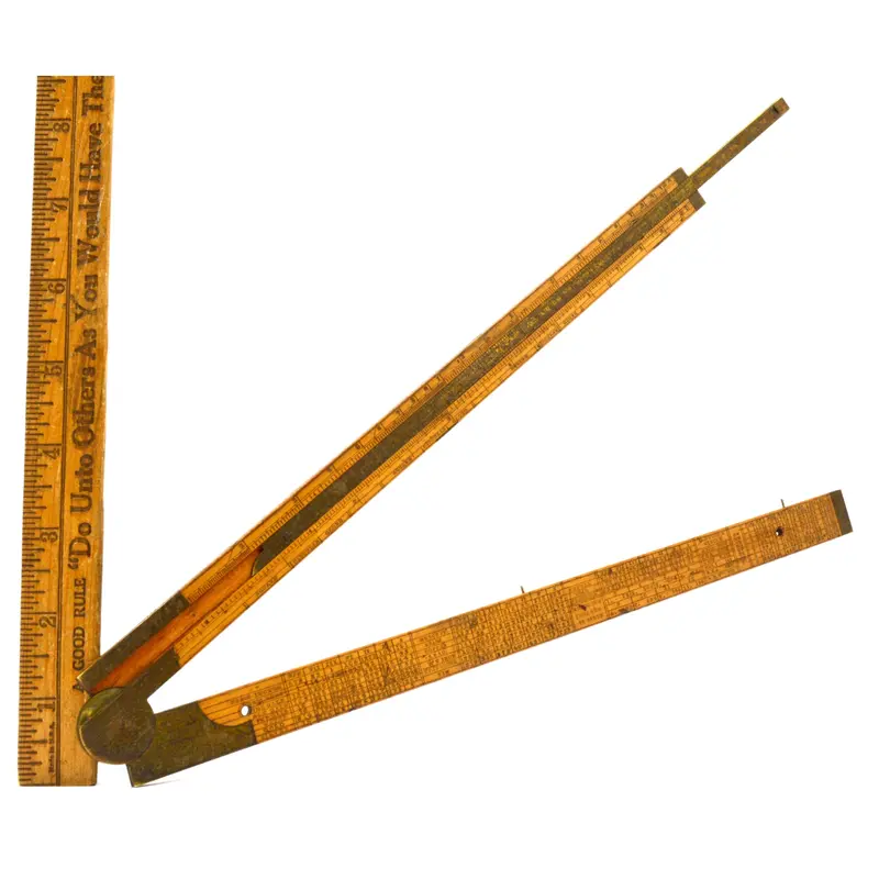 Antique Stanley No. 6 Folding Boxwood Rule – 24″ with 12″ Brass Slide, 19th-Century Measuring Ruler