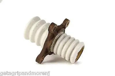 Antique White Porcelain and Bronze Electrical Insulator – Rare Collector’s Item