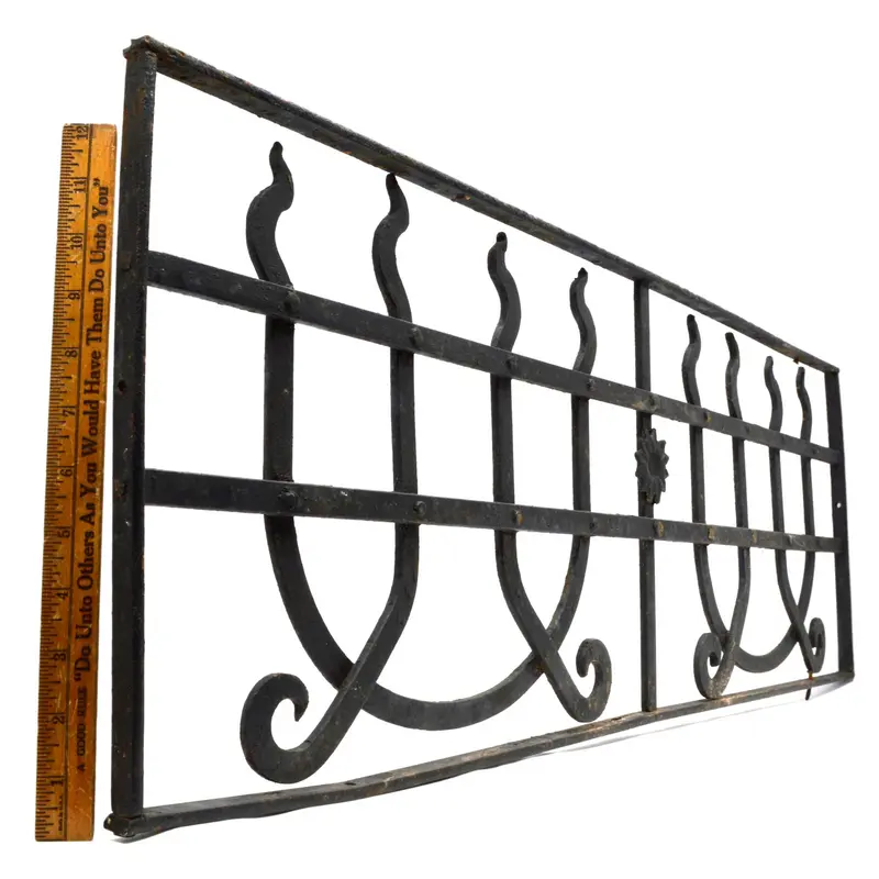 Antique Wrought Iron Gothic-Style Window Grill – 13×37 Inch Door Insert with Witchcraft Motif