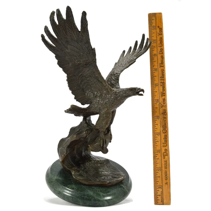 Art Deco Eagle Clutching Fish Bronze-Brass Sculpture on Marble Base, Signed Chope