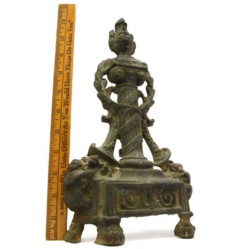 Art Nouveau Brass Andiron Front — Single-Piece 13-Inch Fire Dog, Salvaged Architectural Element