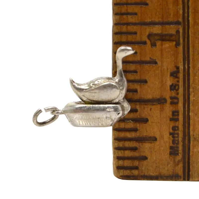 Articulated Sterling Silver Goose Charm with Golden Egg, Hinged Bracelet Pendant