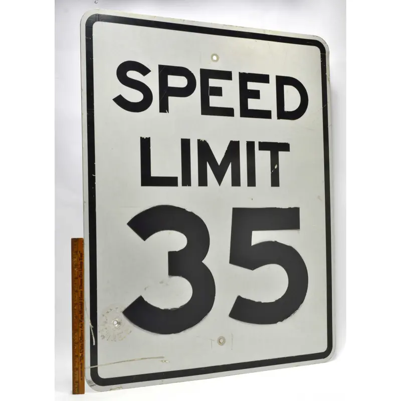 Authentic Vintage Speed Limit Sign – “35 MPH”, 24″ x 30″, Heavy-Gauge Steel Traffic Sign