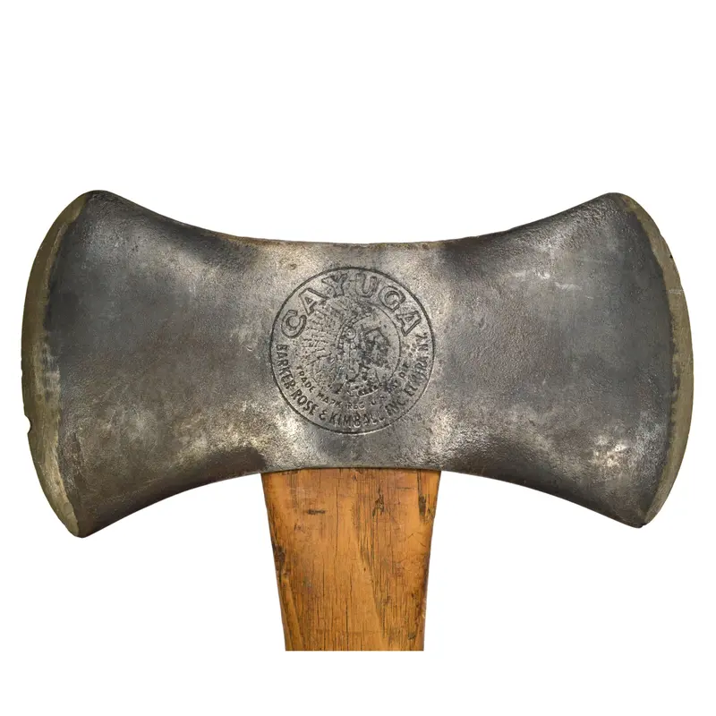 Cayuga Double Bit Axe by Barker Rose & Kimball, Embossed Logos and Peeling Finish