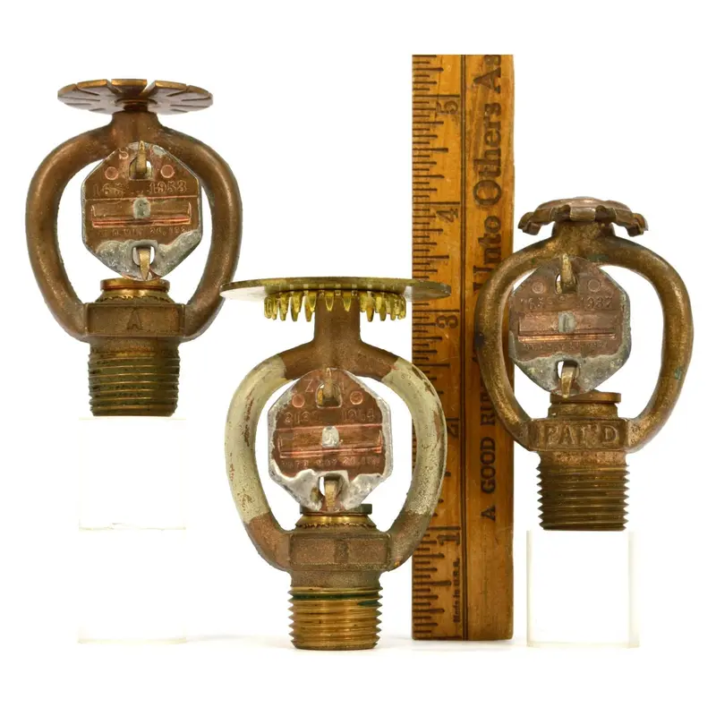 Central Upright Brass Sprinkler Head Collection – Three Unique Units, Manufactured 1937–1954