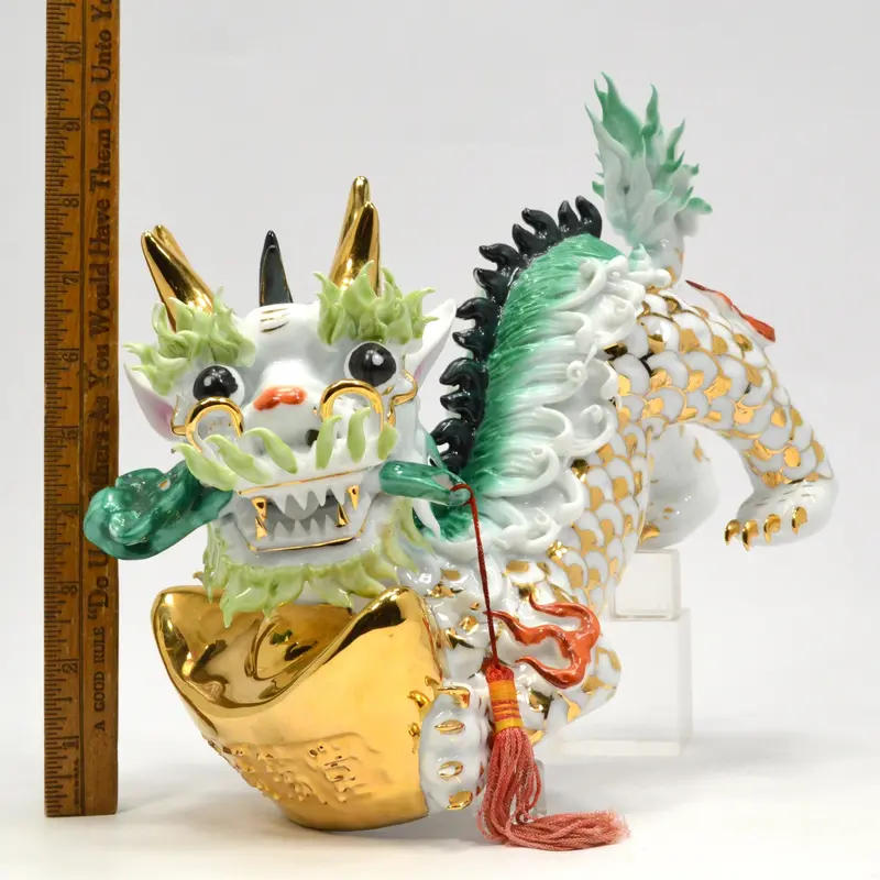 Chinese Imperial Fu Dog Figurine — Female Guardian Lion, Hand-Painted Porcelain
