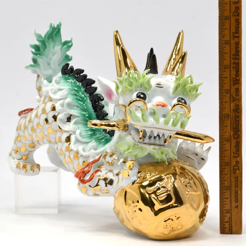 Chinese Imperial Fu Dog Figurine — Male Guardian Lion, Hand-Painted Porcelain