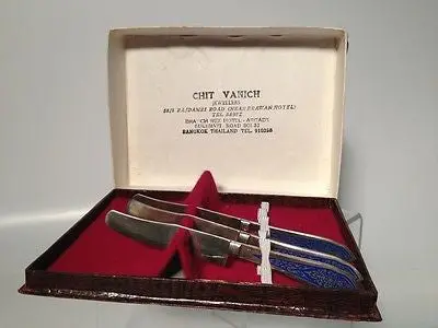 Chit Vanich Brass Knives – Set of 3 Hand-Painted Vintage Miniatures from Bangkok