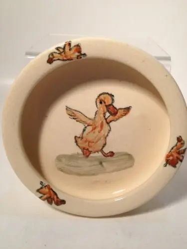 Collectible Weller Zona Rolled-Edge Child’s Dish Featuring a Duck