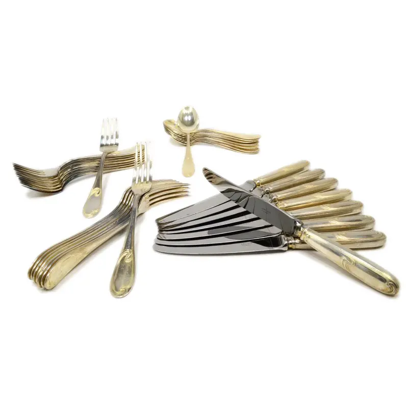 Complete Vintage Ercuis Silver-Plated Flatware Set — 8-Place Wave-Pattern Service (32 pcs)