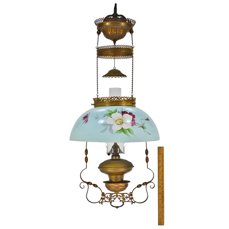 Cornelius & Co. Hurricane Gas Lamp – c.1849 Converted with Floral Glass Shade
