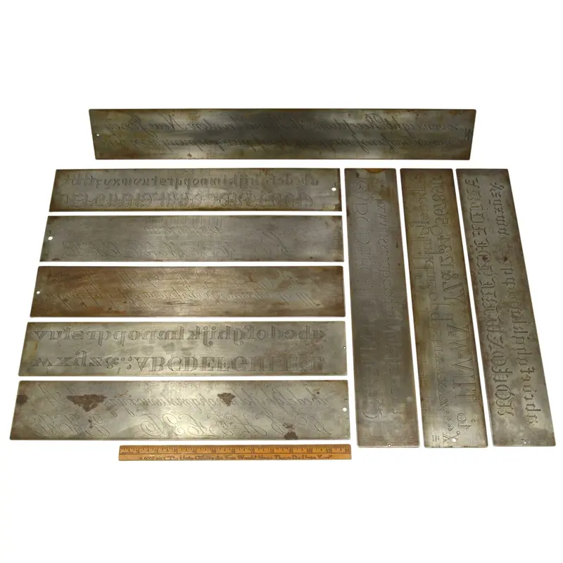 Cronite Engraving Font Plates – Set of 9 Vintage Metal Type Plates for Pantograph or Engraving Use