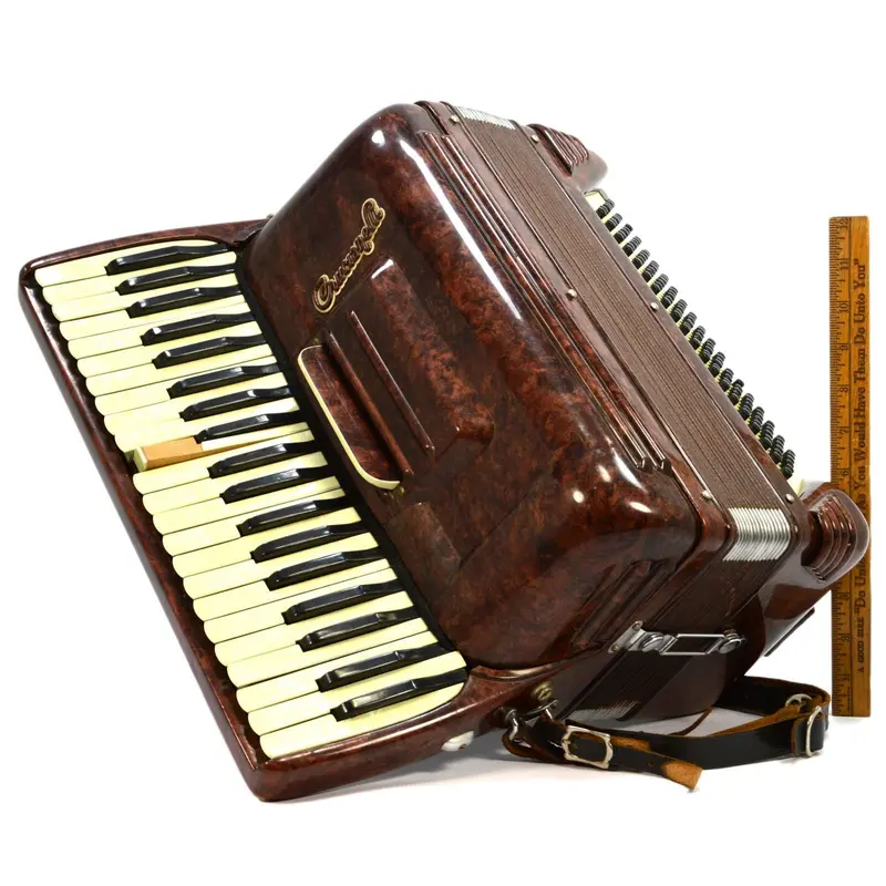 Crucianelli Pancordion Accordion: 41-Key Italian-Made Instrument in Brown & Mother-of-Pearl