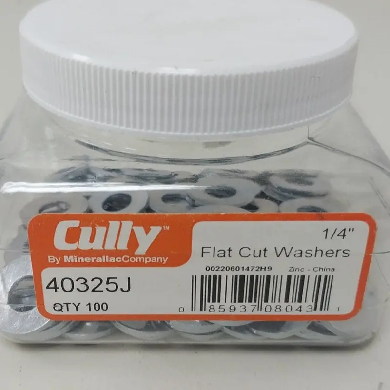 Cully 40325J Zinc-Plated Flat Washers – 1/4″ ID, 100-Pack, Factory Fresh