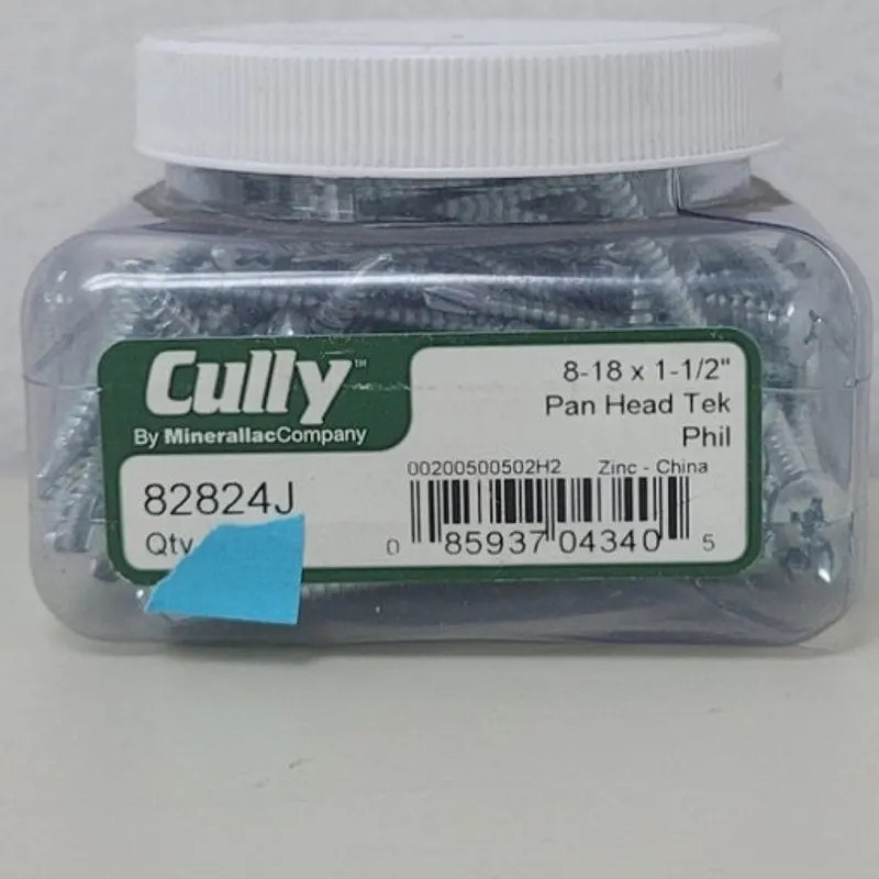 Cully by Minerallac Pan Head Tek Screws – #8-18 x 1.5 Inches, Zinc-Plated