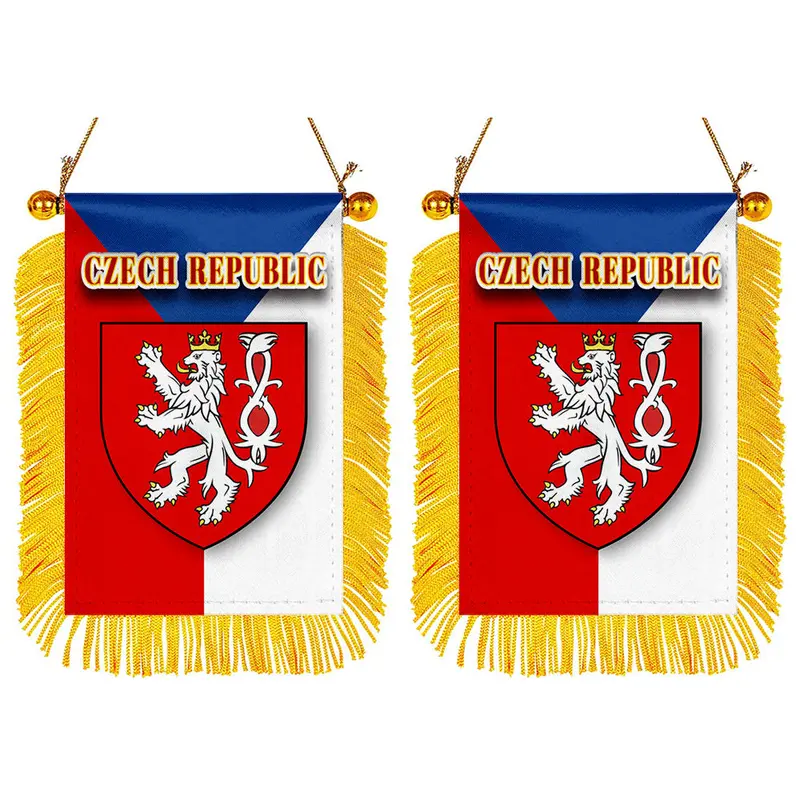 Czech Republic Mini Flag for Rearview Mirror – 2-Count Vehicle Decoration Set