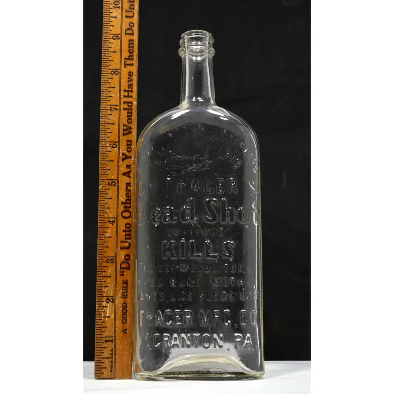 Dr. Trager’s Dead Shot Bug Poison Bottle — Vintage Clear Glass Insecticide Container, Scranton PA Label