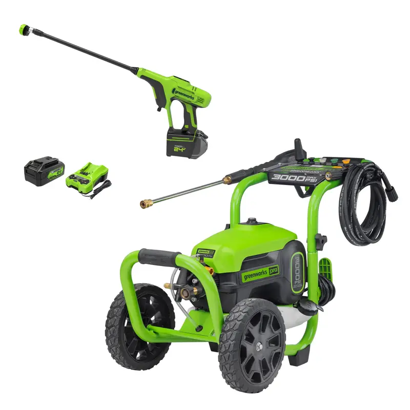 Dual-Power Cleaning Kit: 3000 PSI Electric Pressure Washer + 24V 600 PSI Cordless Detail Cleaner