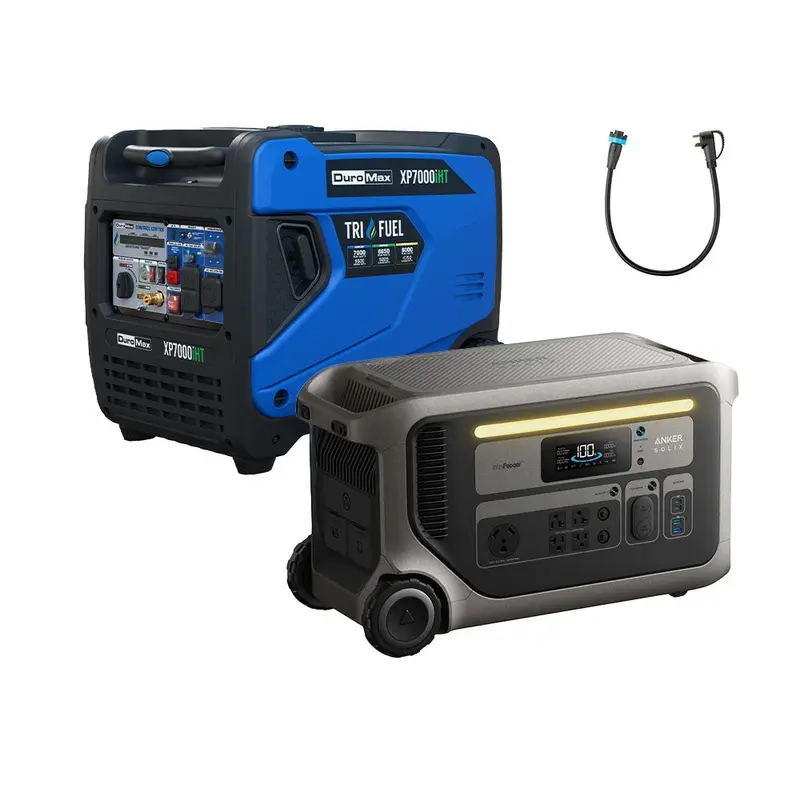 DuroMax XP7000iHT + Anker SOLIX F3000 Bundle – 120V Generator Adapter Included for Easy Integration