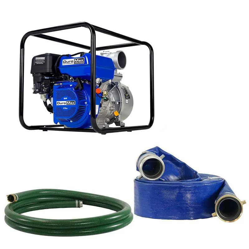 DuroMax XP904WP-SHK 270cc 4-Inch Gas Water Pump Kit – 427 GPM with Starter Hose