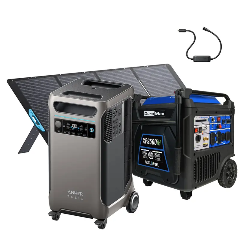 Duromax XP9500iH Inverter Generator + Anker SOLIX F3800Plus Power Station Bundle with 240V Adapter and Transfer Switch
