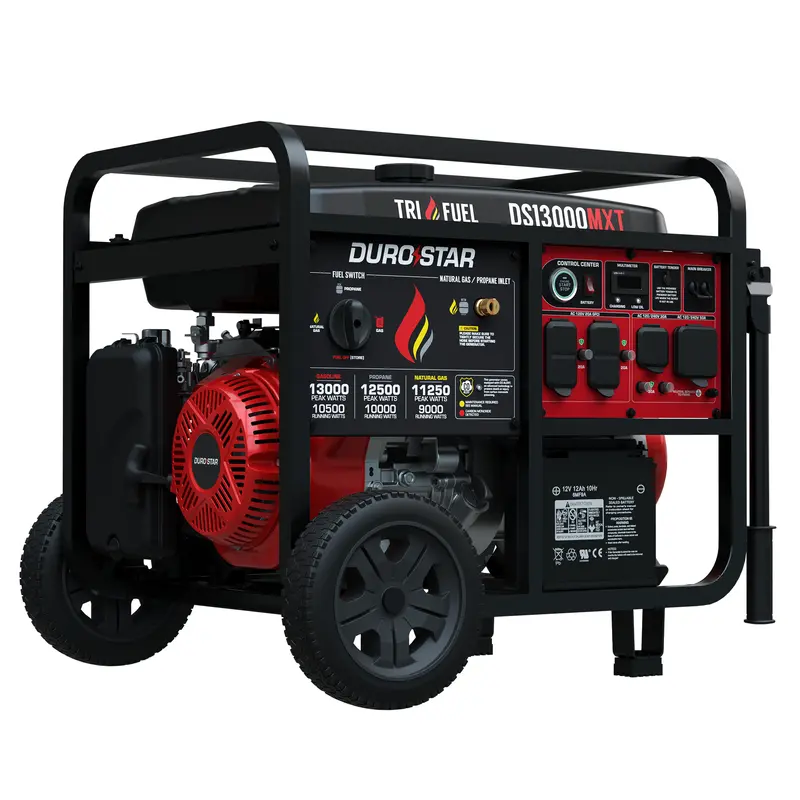 DuroStar DS13000MXT 13,000W Tri-Fuel Portable Generator — 500cc Engine, Electric Start & CO Alert