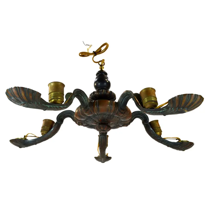 Early 20th-Century French Art Nouveau Bronze Chandelier – Five-Arm Ceiling Fixture