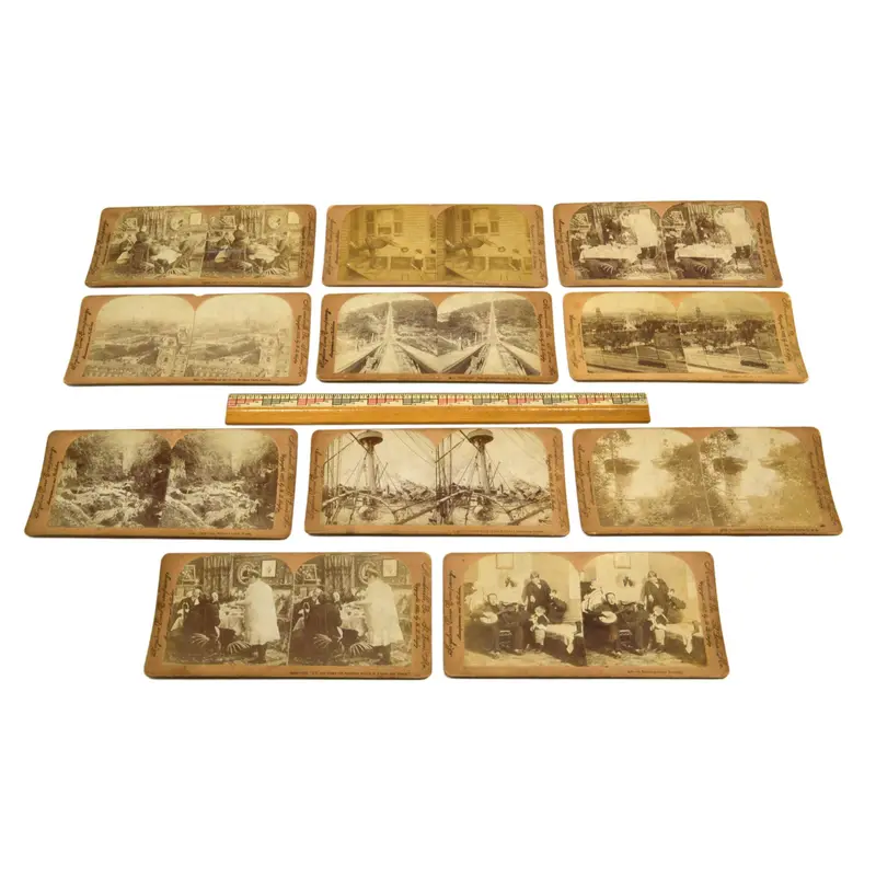 Early 20th-Century Naval Stereoviews – 11 Keystone View Cards, c. 1895–1900, Featuring Battleships