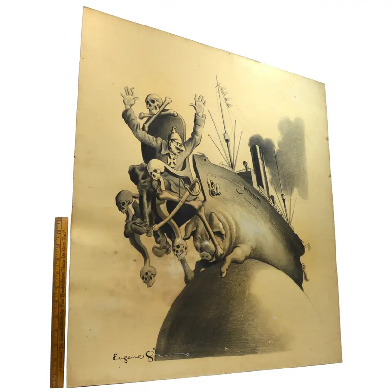 Early 20th-Century Original Etching – Signed Eugene Gise, Anti-War Satire, 28″x30″, c.1920