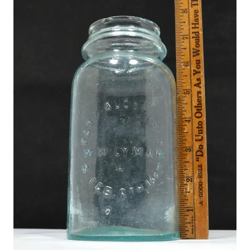 Early American Aqua Canning Jar – W.W. Lyman Brand, Patented 1862 & 1864 (No Lid)