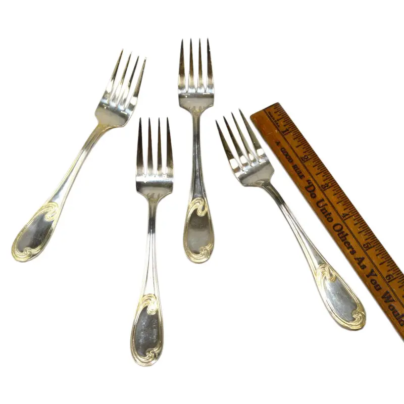 Ercuis Silver-Plated Dessert Forks — Antique Wave-Embellished Set of 4