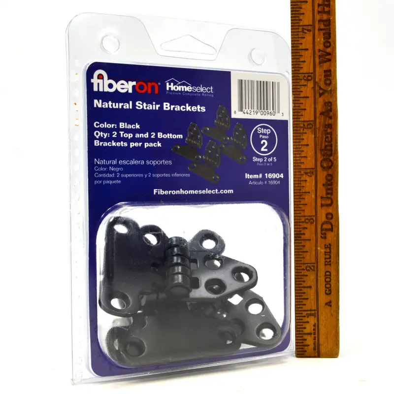 Fiberon Natural Stair Brackets — Brand-New Black Hardware Set (Model 16904), 2 Top & 2 Bottom