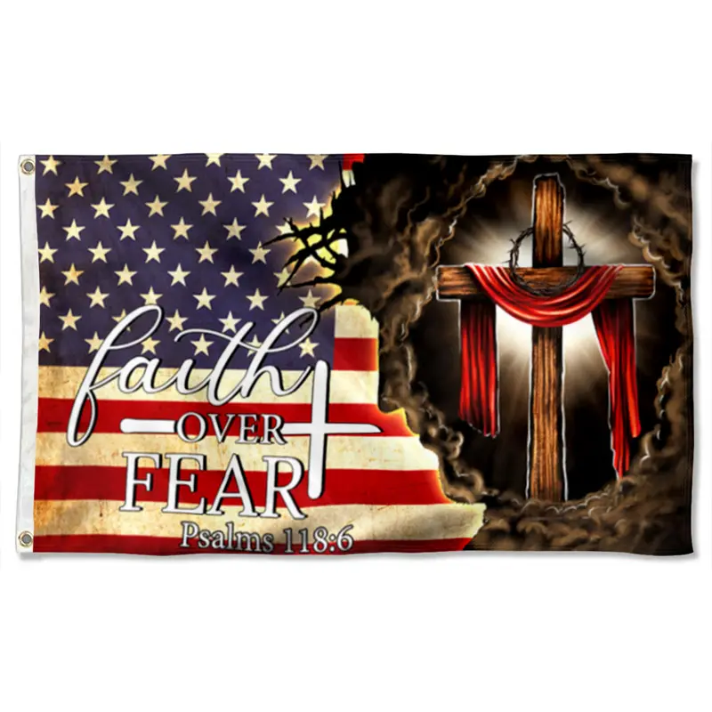 Fyon ‘Faith Over Fear’ Banner – Jesus-Centered U.S. Flag Design