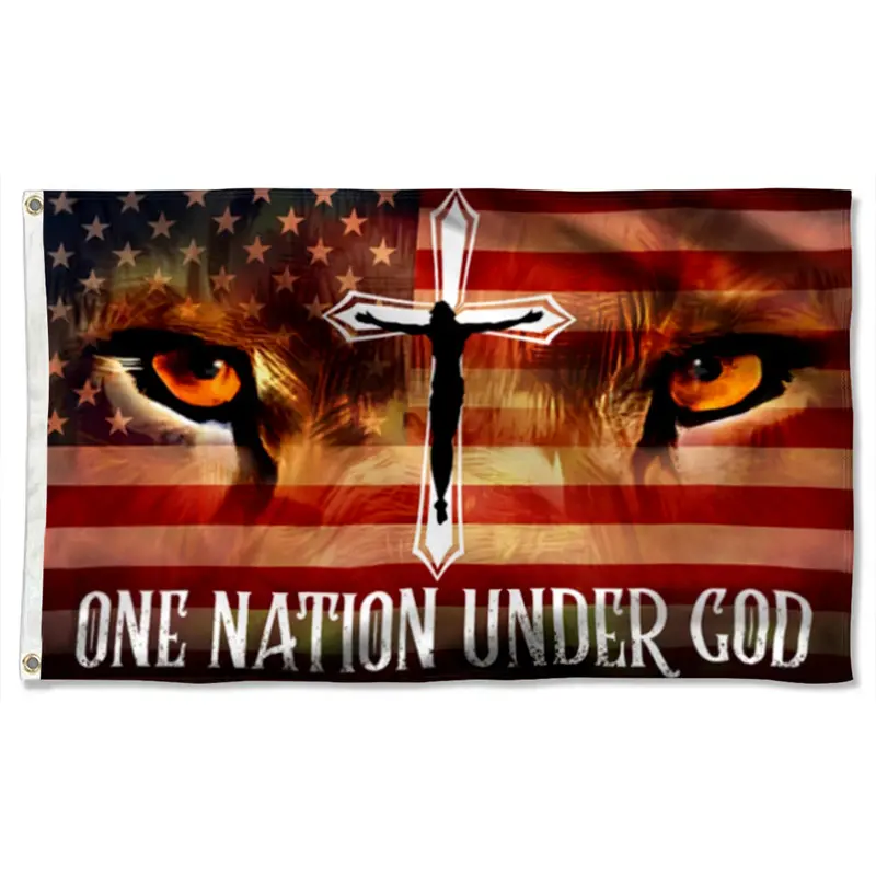 Fyon ‘Jesus Lion Eyes’ Banner – Bold Faith-Focused American Flag