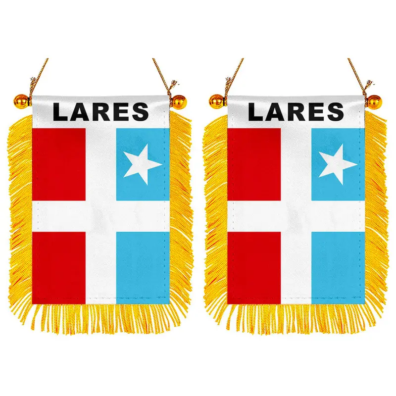 Fyon Lares Puerto Rico Mini Mirror Flag – Car Rearview Banner Set (2-Pack)