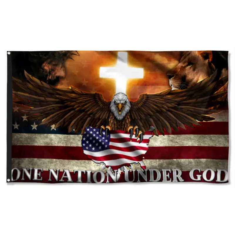 Fyon Lion of Judah & U.S. Map Banner – Faith-Based American Flag Design