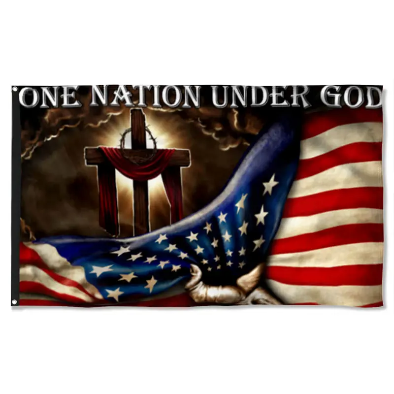 Fyon ‘One Nation Under God’ Banner – Christian Cross and U.S. Flag Fusion