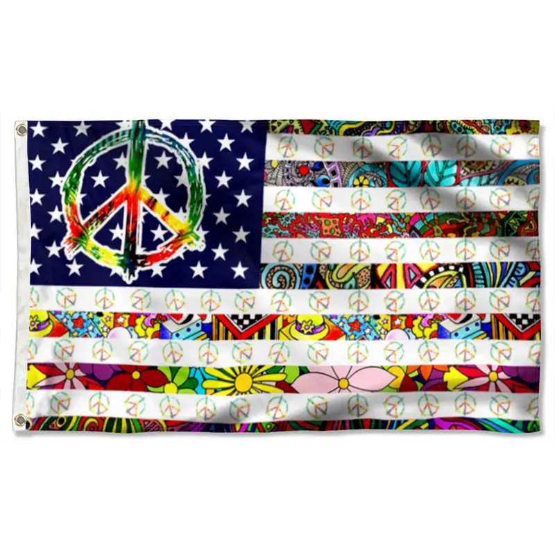Fyon Peace Sign Hippie Flag – Retro-Inspired Patriotic Banner