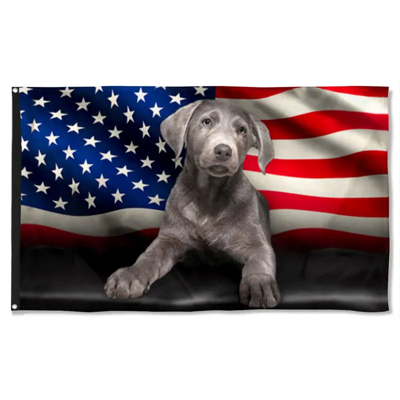 Fyon Silver Labrador American Flag Banner – Stylish Canine Patriotic Decor