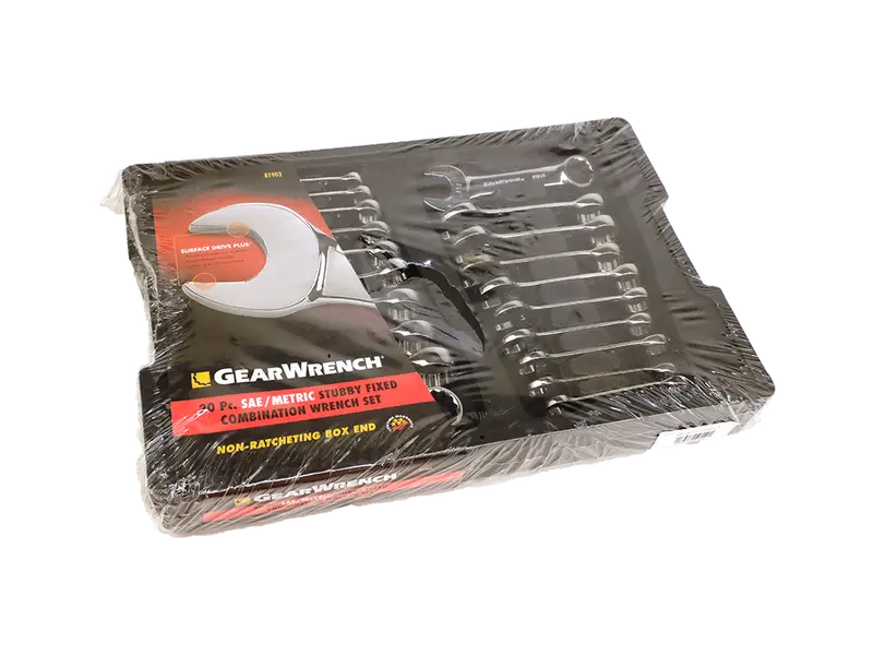 GearWrench 20-Piece Stubby Combination Wrench Set (SAE/Metric) – Model 8190, Non-Ratcheting, Sealed