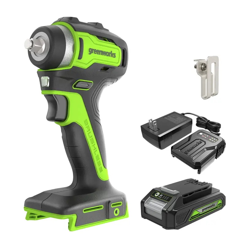 Greenworks 24V 3/8″ Brushless Impact Wrench with 2.0Ah Battery & Charger