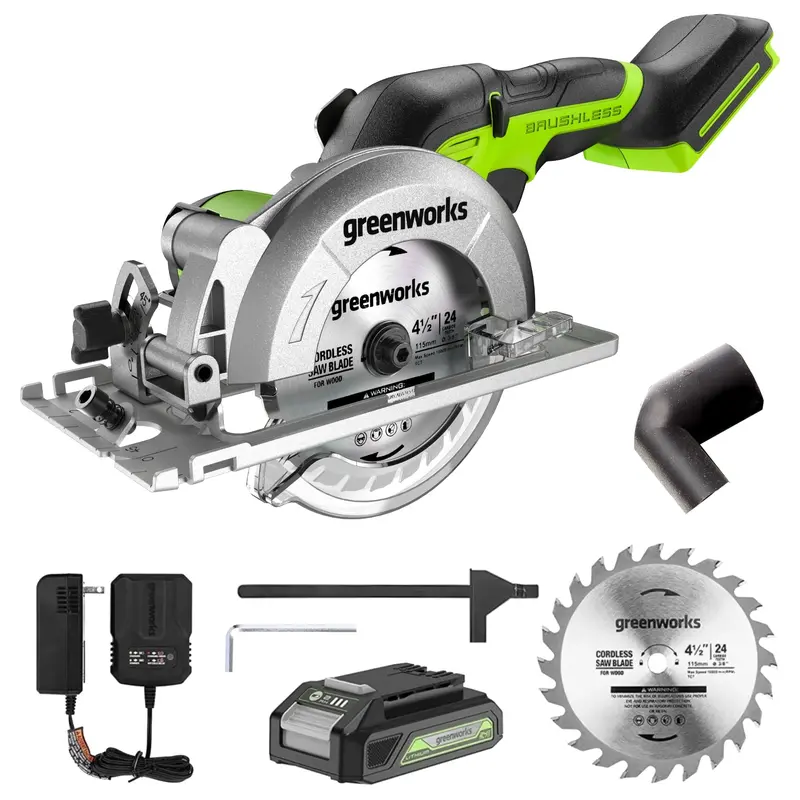Greenworks 24V 4.5″ Mini Circular Saw with 2.0Ah Battery & Charger