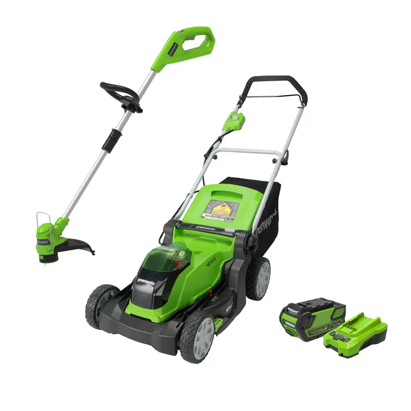 Greenworks 40V 17-Inch Lawn Mower and 12-Inch String Trimmer Combo with 4.0Ah Battery and Charger